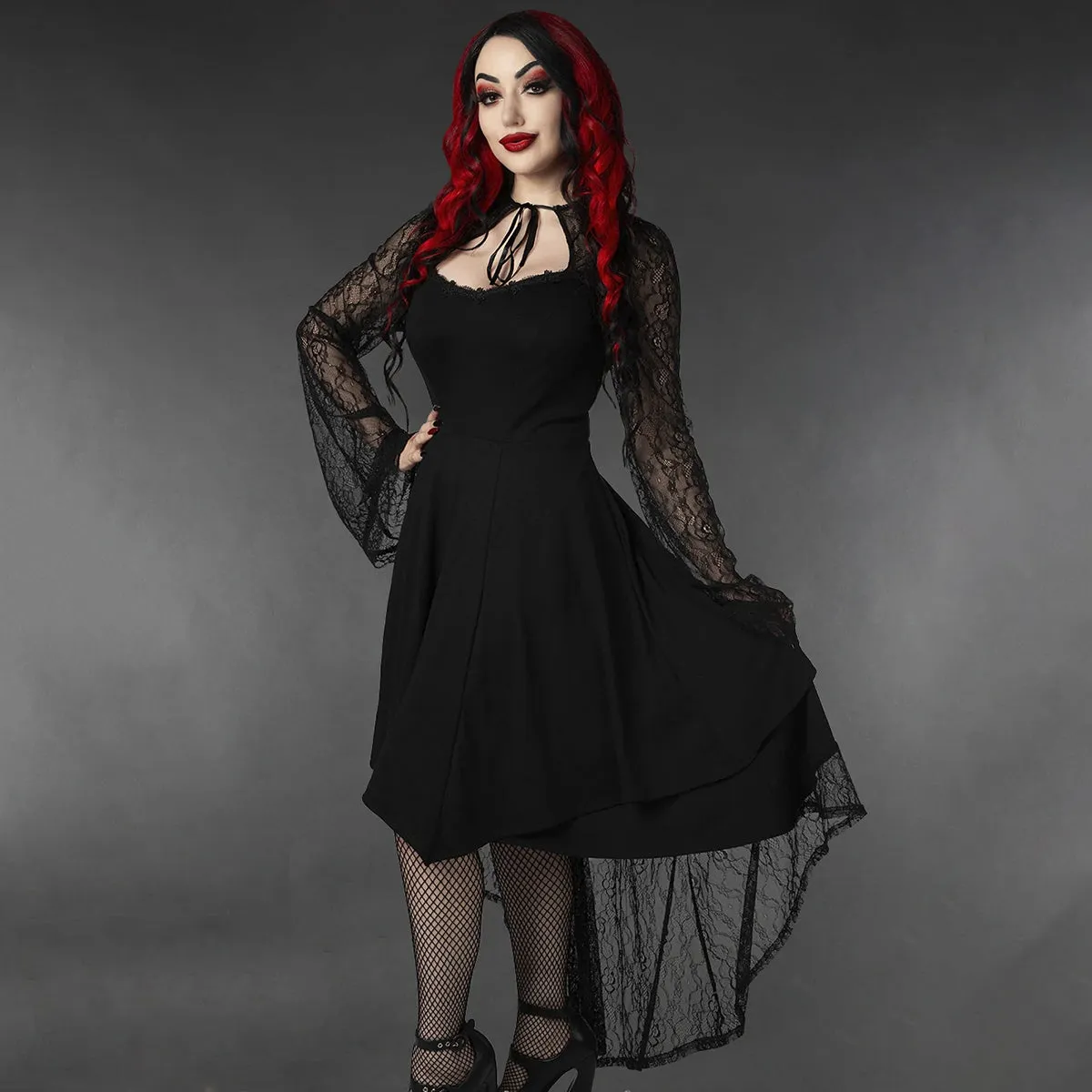 BLACK LACE ASYMMETRICAL DRESS