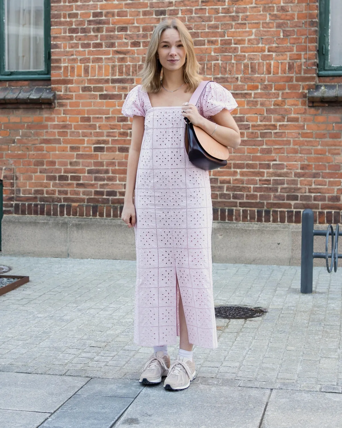 Broderie Anglaise Midi Dress - Pink Tulle