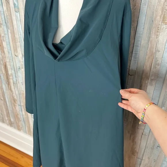 Bryn Walker M Teal Green Draped Cowl Neck Tunic Dress Boho Lagenlook $168