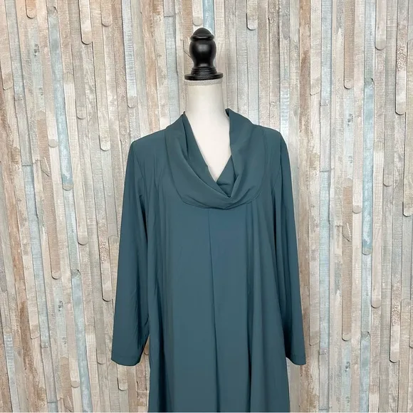 Bryn Walker M Teal Green Draped Cowl Neck Tunic Dress Boho Lagenlook $168