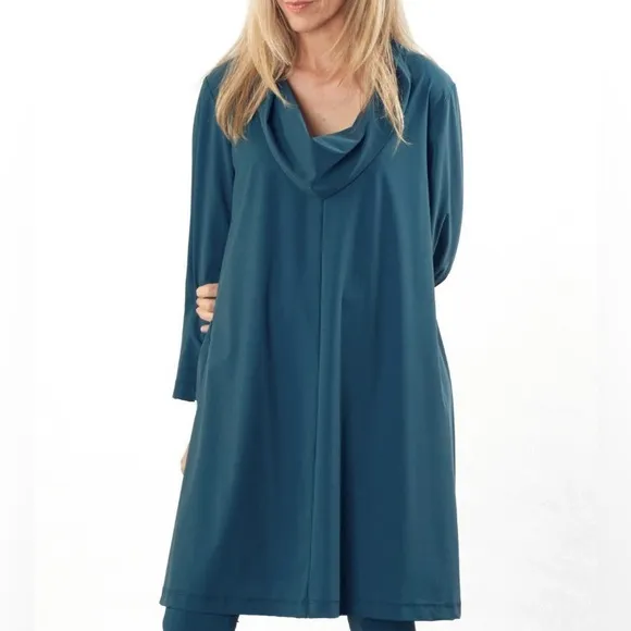 Bryn Walker M Teal Green Draped Cowl Neck Tunic Dress Boho Lagenlook $168