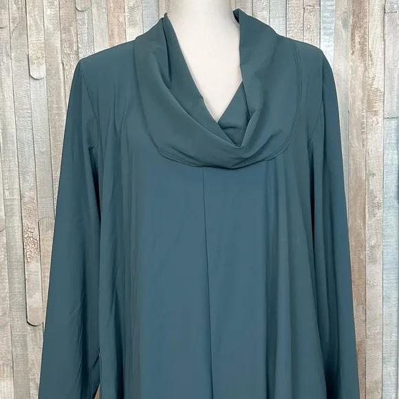 Bryn Walker M Teal Green Draped Cowl Neck Tunic Dress Boho Lagenlook $168