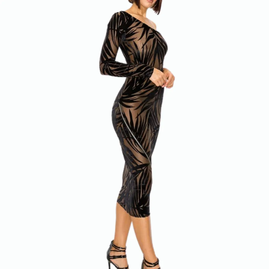 Burn Out One Shoulder Midi Dress