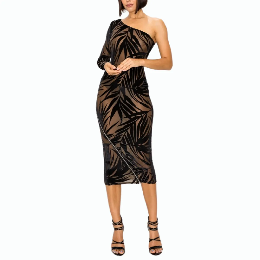 Burn Out One Shoulder Midi Dress
