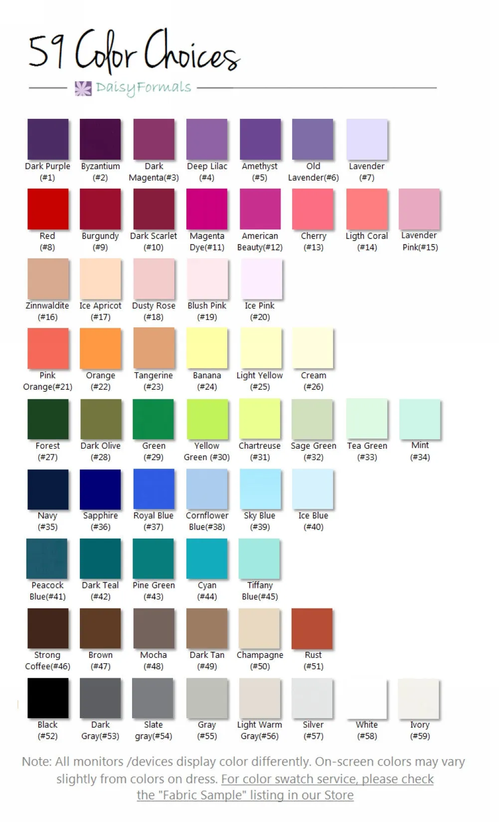 By Express- Fabric Sample Color Swatch for Formal Dress, Party Dress, Evening Dress, Bridesmaid Dress