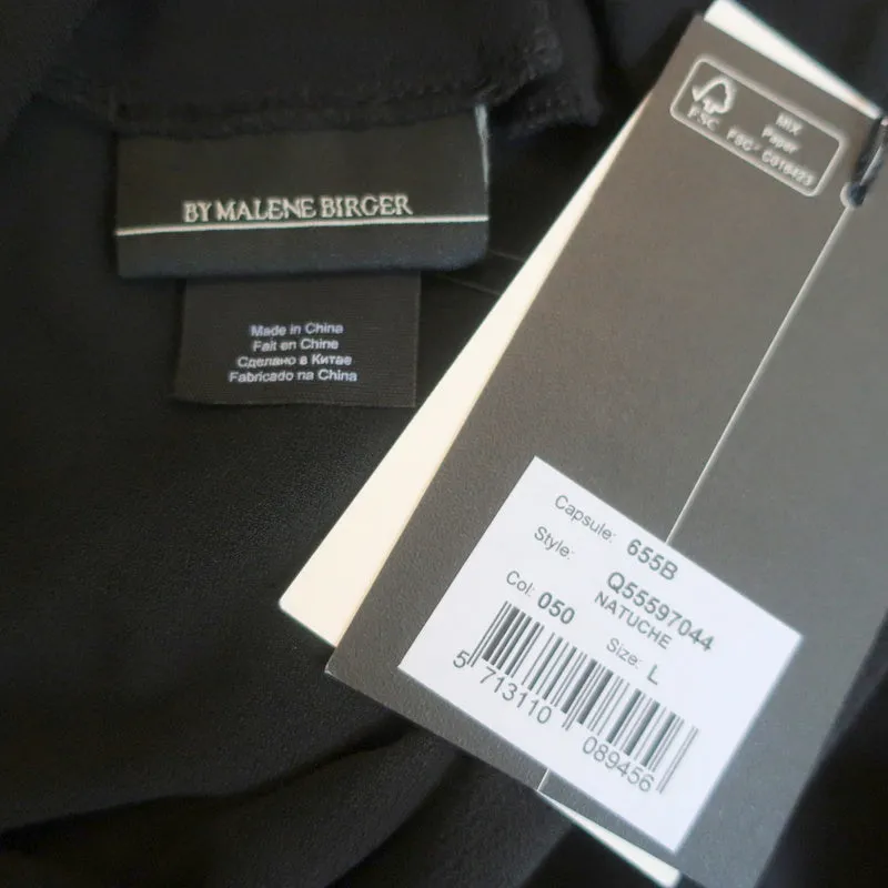 By Malene Birger Dress Natuche Black Draped Stretch Crepe Size Large NEW