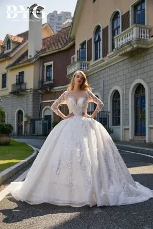 BYG #L205 gorgeous heavy beadings long sleeves ball gown