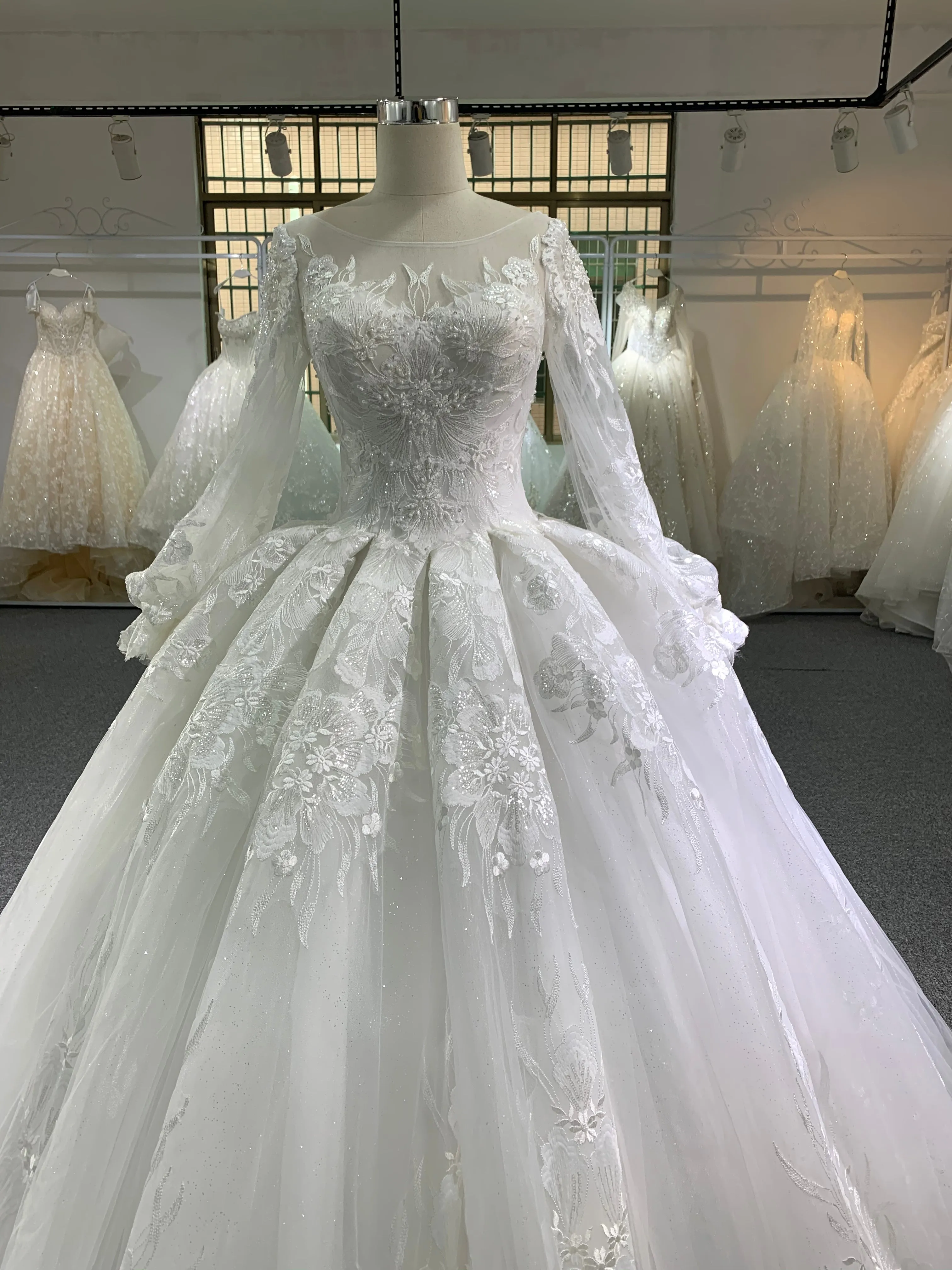 BYG long sleeves lace puffy ball gown