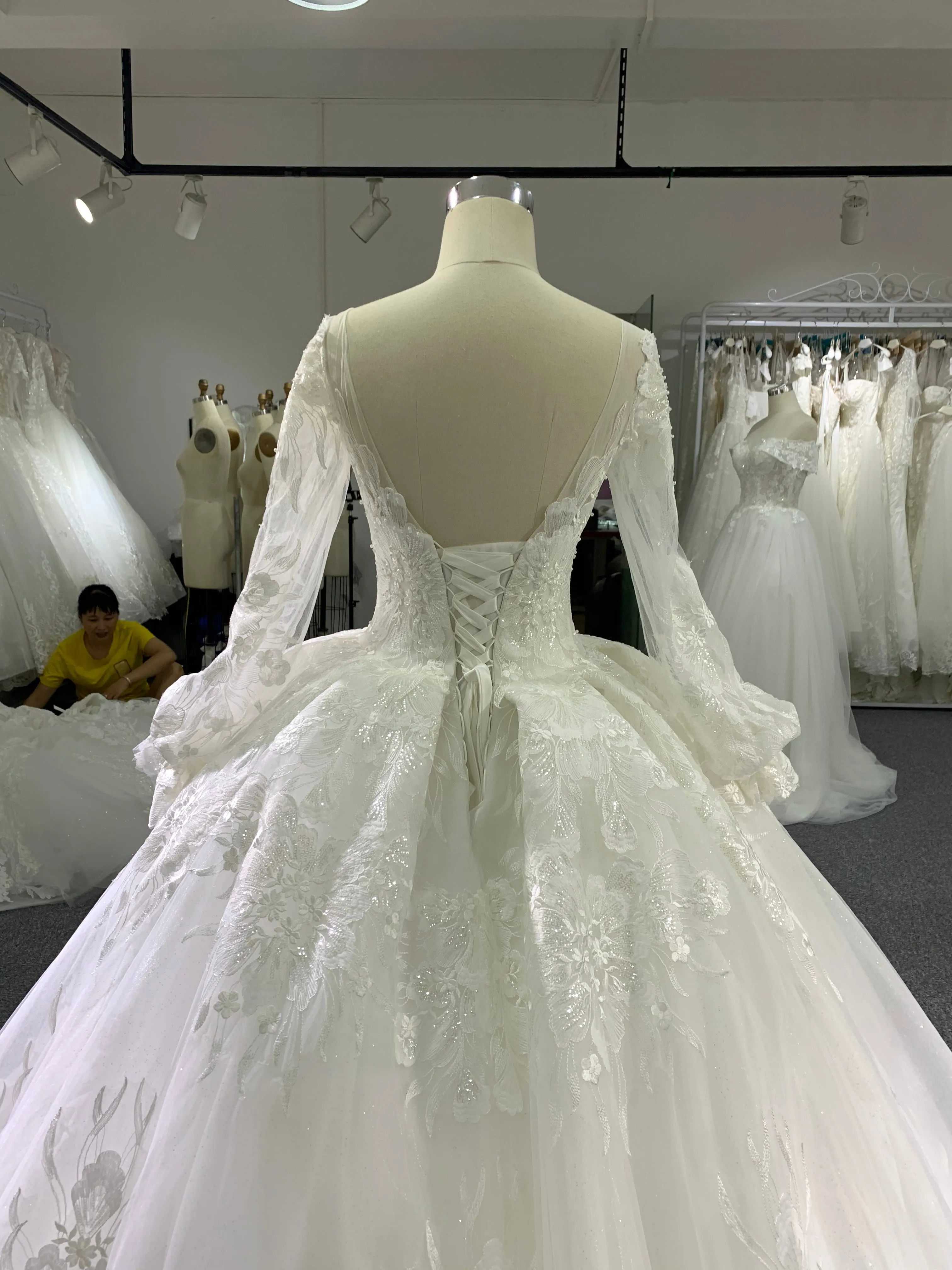 BYG long sleeves lace puffy ball gown