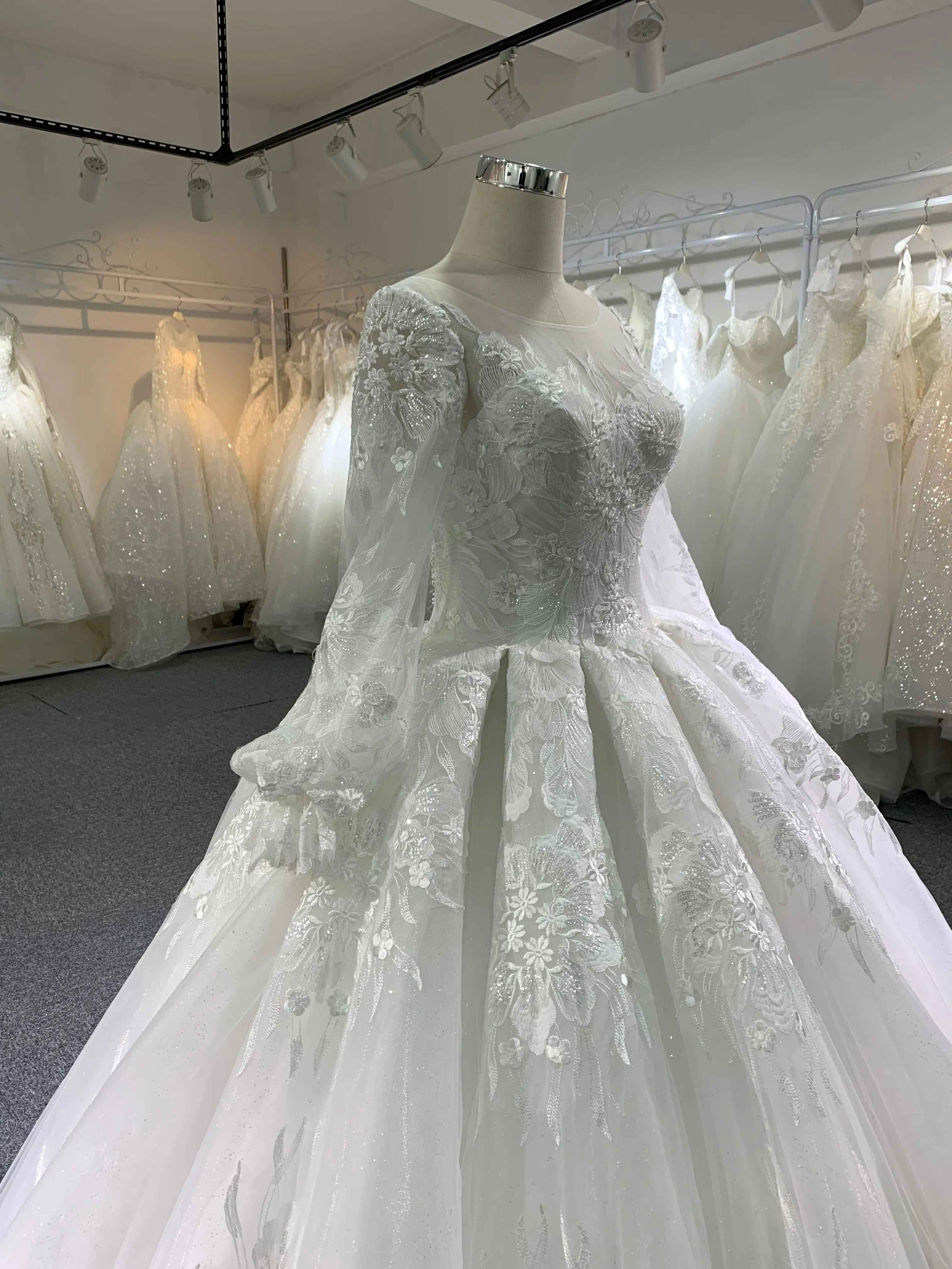 BYG long sleeves lace puffy ball gown