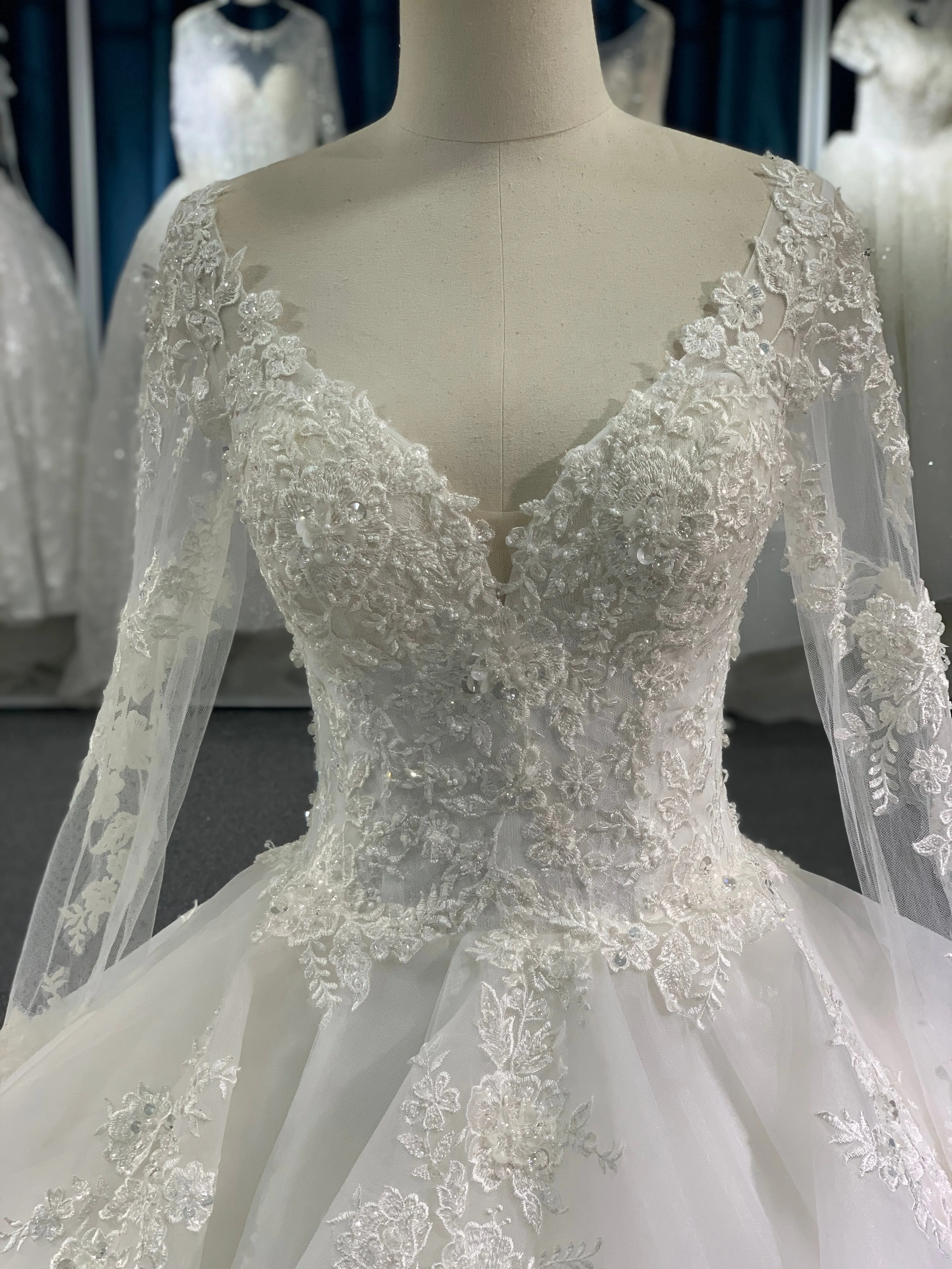 BYG luxury layering long sleeves wedding dress