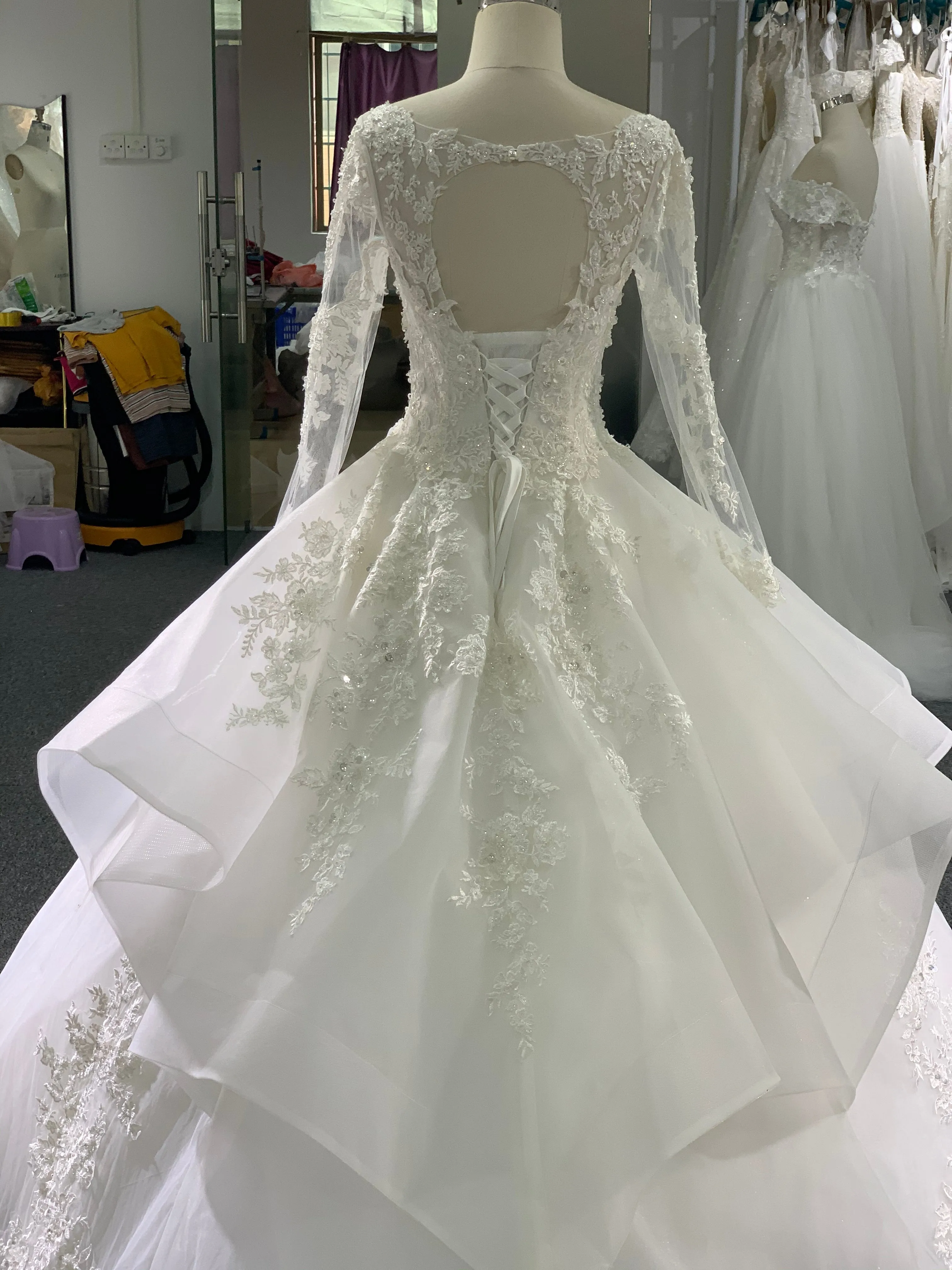 BYG luxury layering long sleeves wedding dress