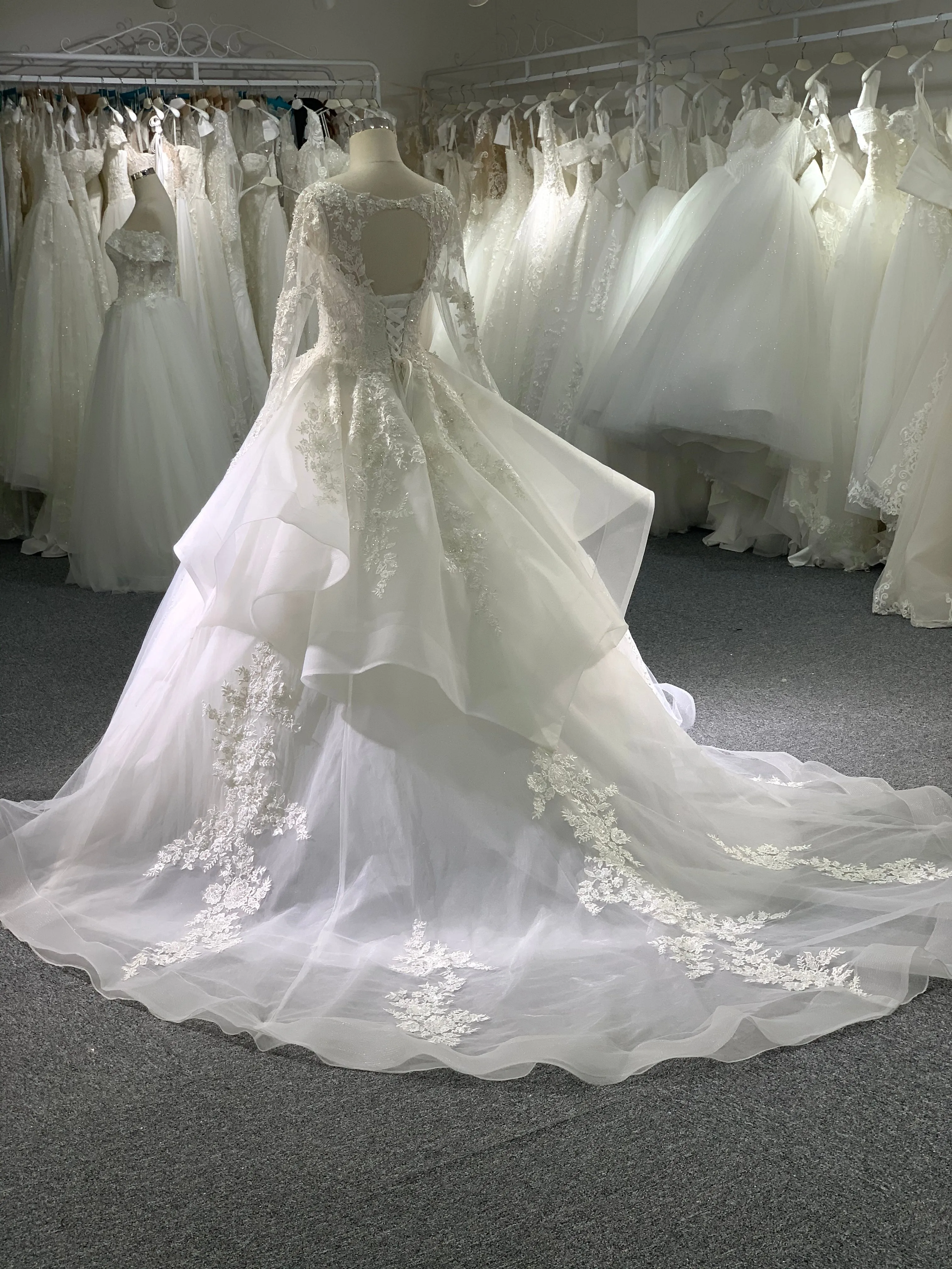 BYG luxury layering long sleeves wedding dress