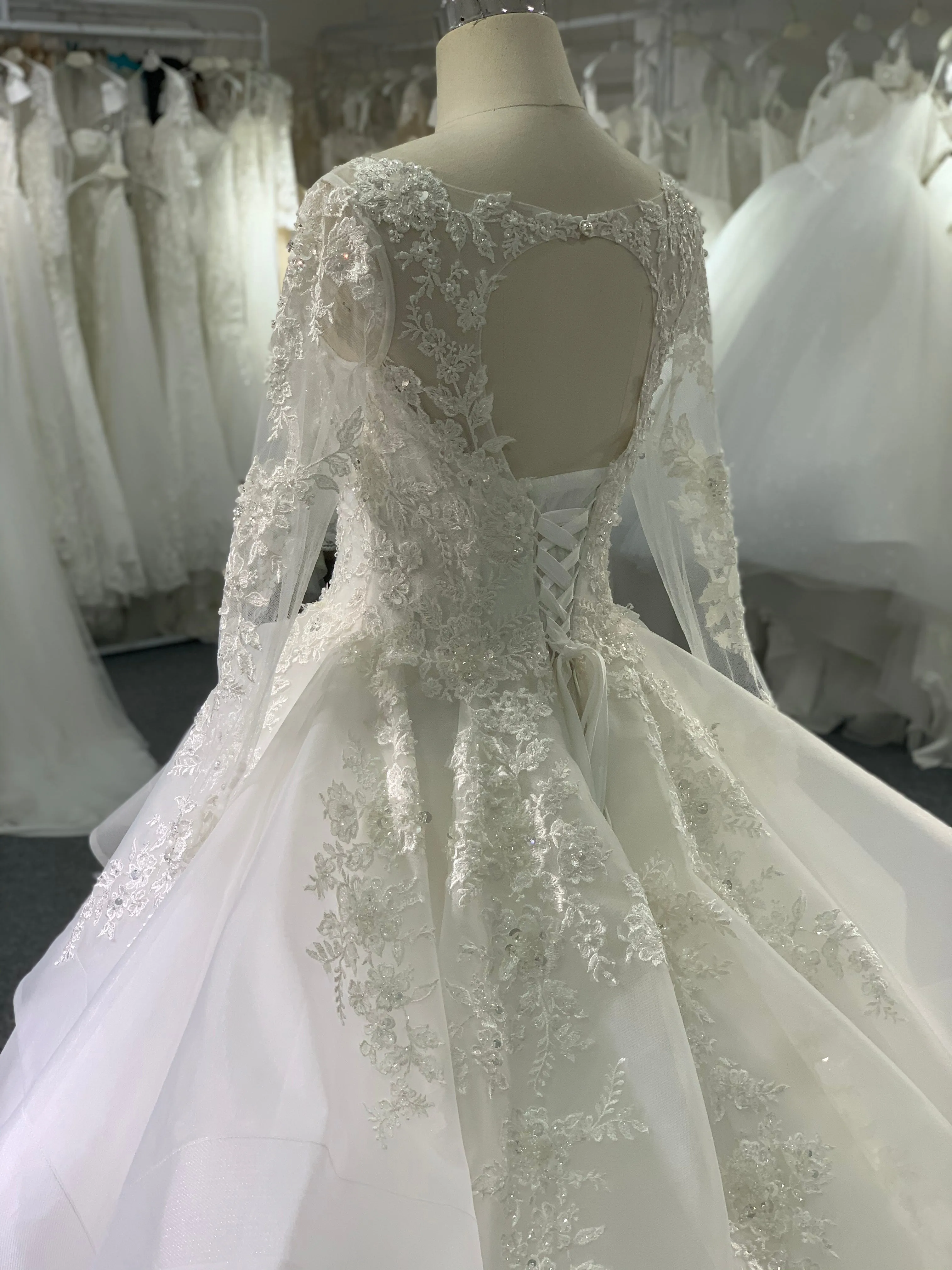 BYG luxury layering long sleeves wedding dress