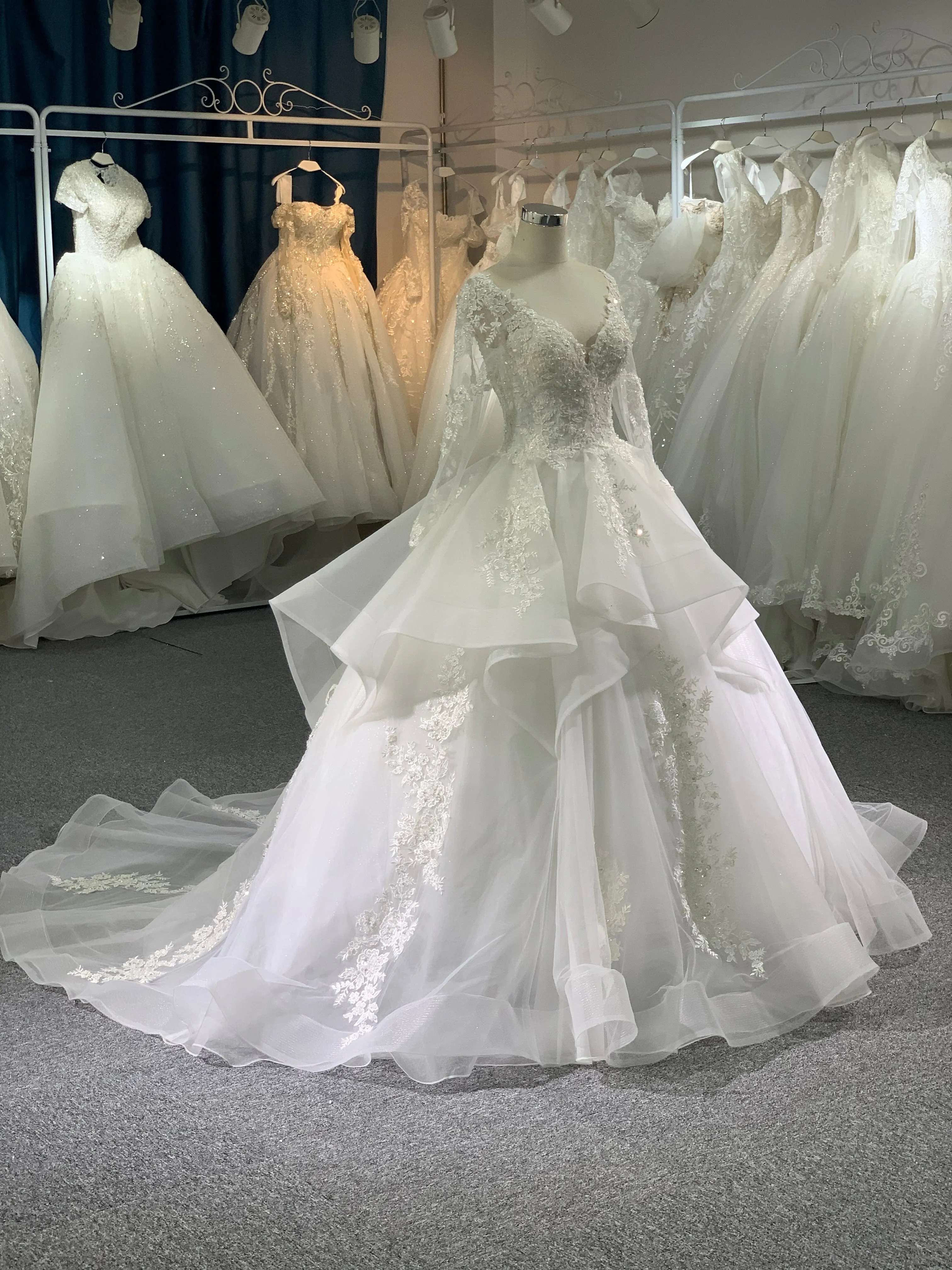 BYG luxury layering long sleeves wedding dress