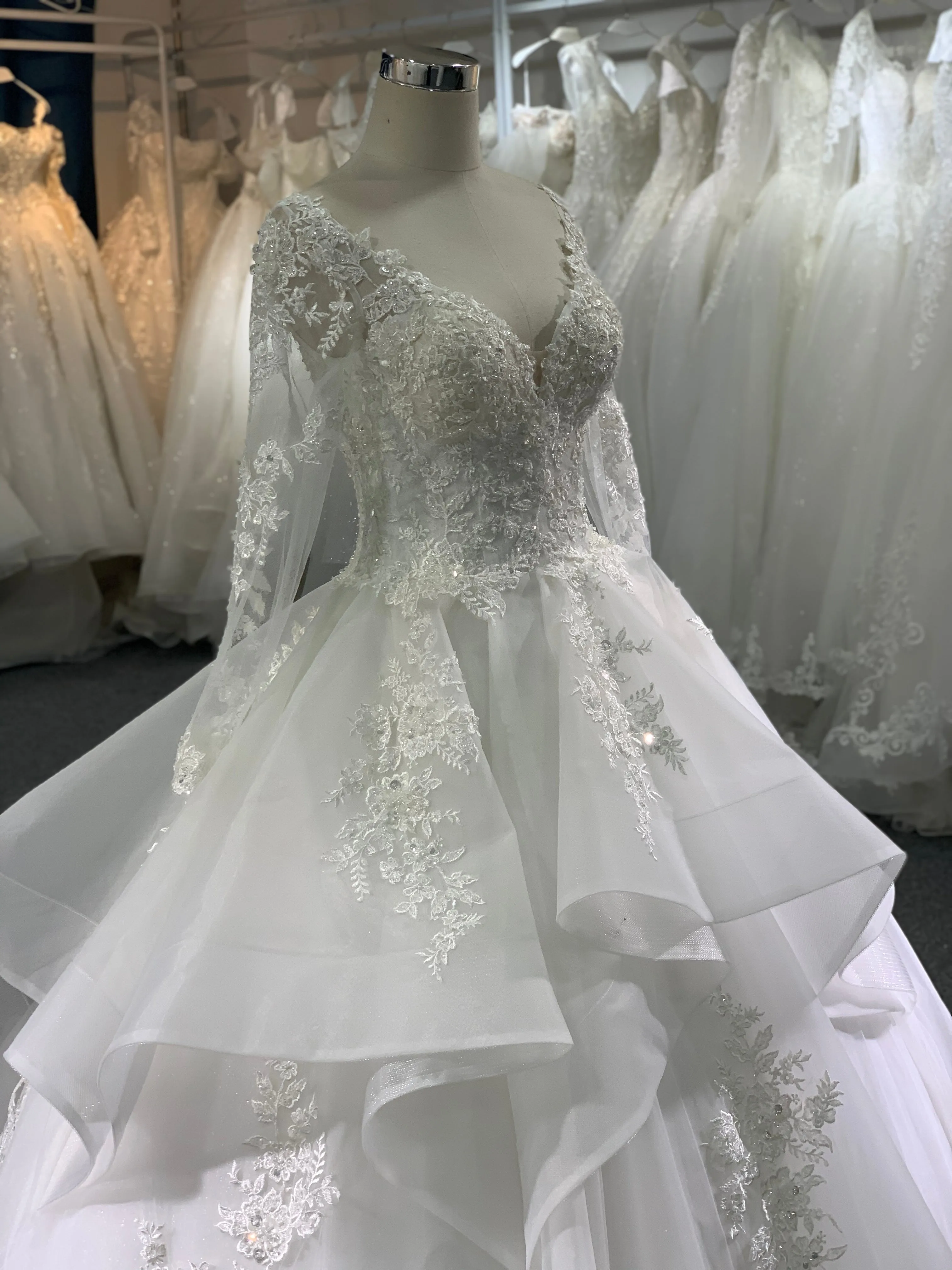 BYG luxury layering long sleeves wedding dress
