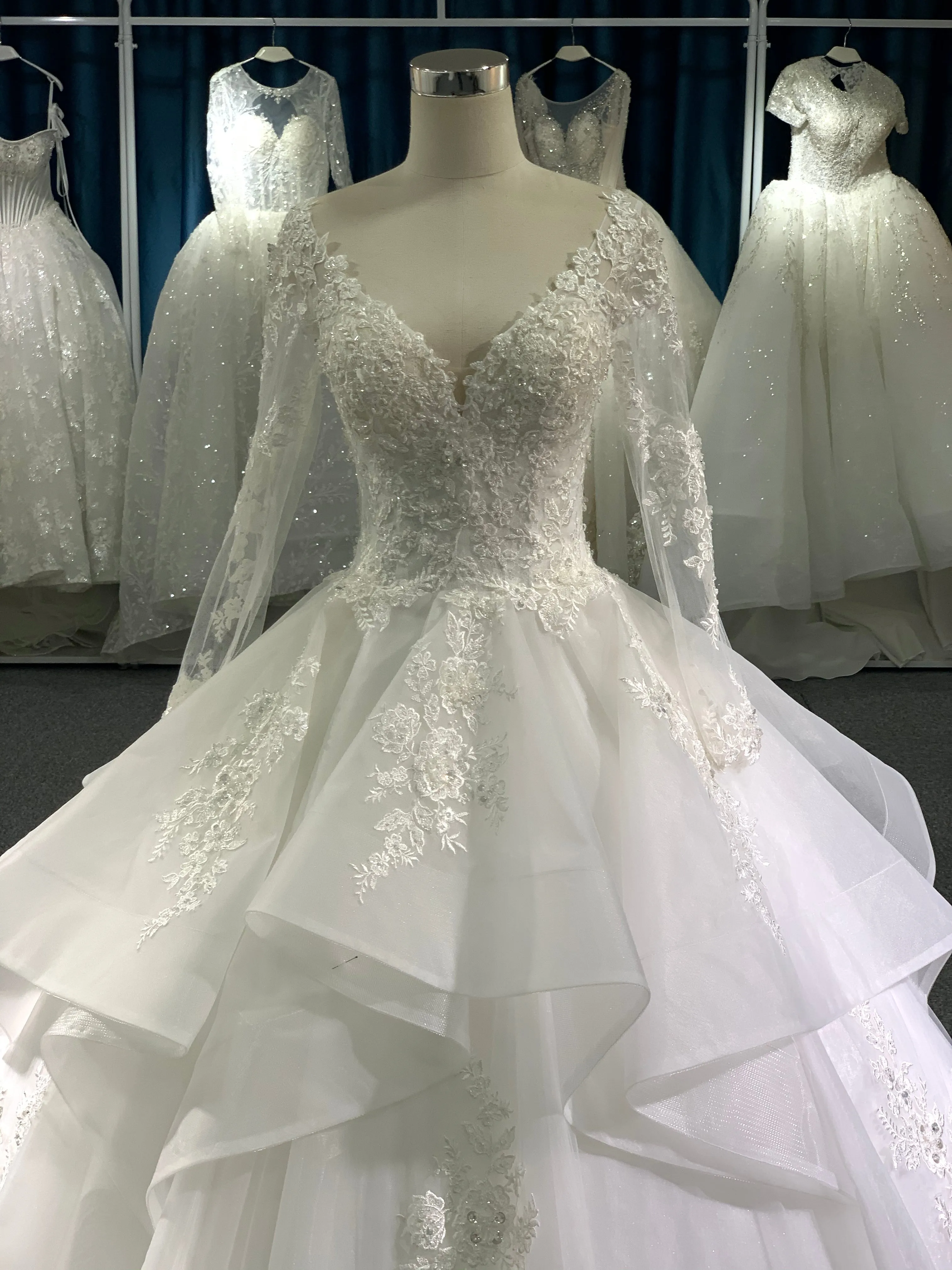 BYG luxury layering long sleeves wedding dress