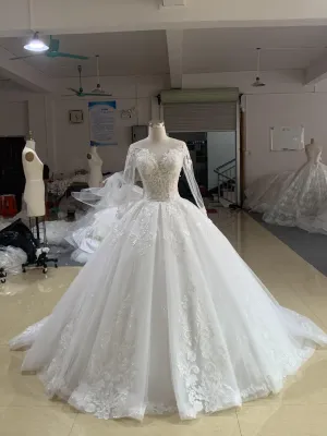 BYG luxury sweetheart long sleeves wedding dress lace up