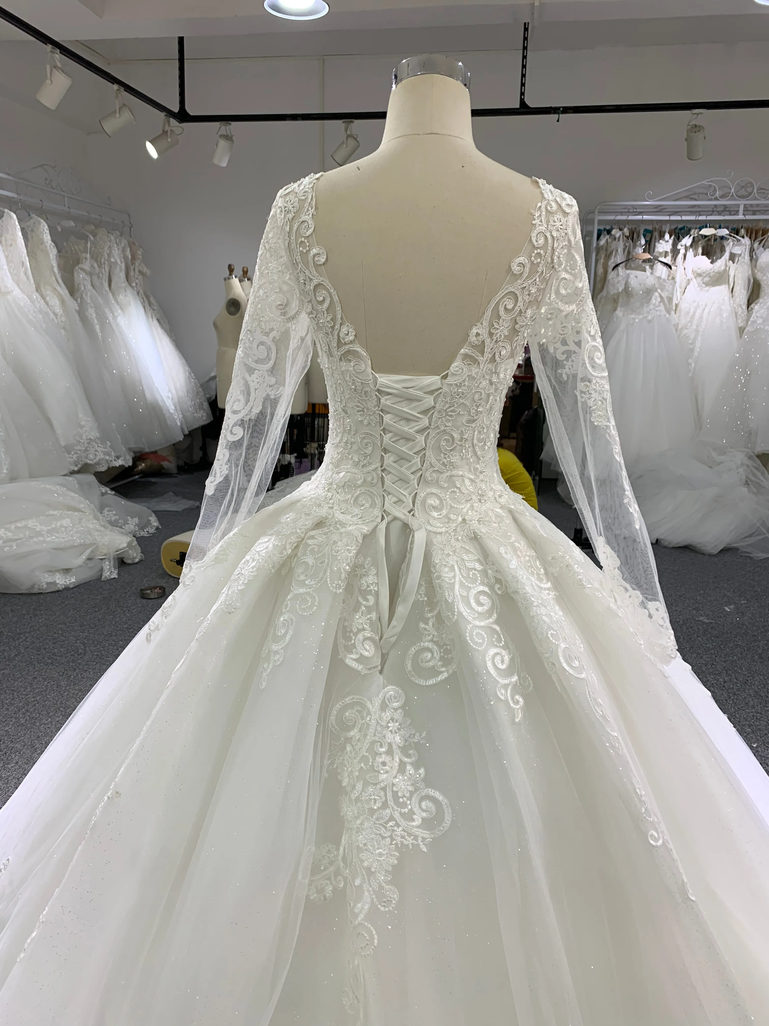 BYG scoop neck long sleeves lace wedding dress