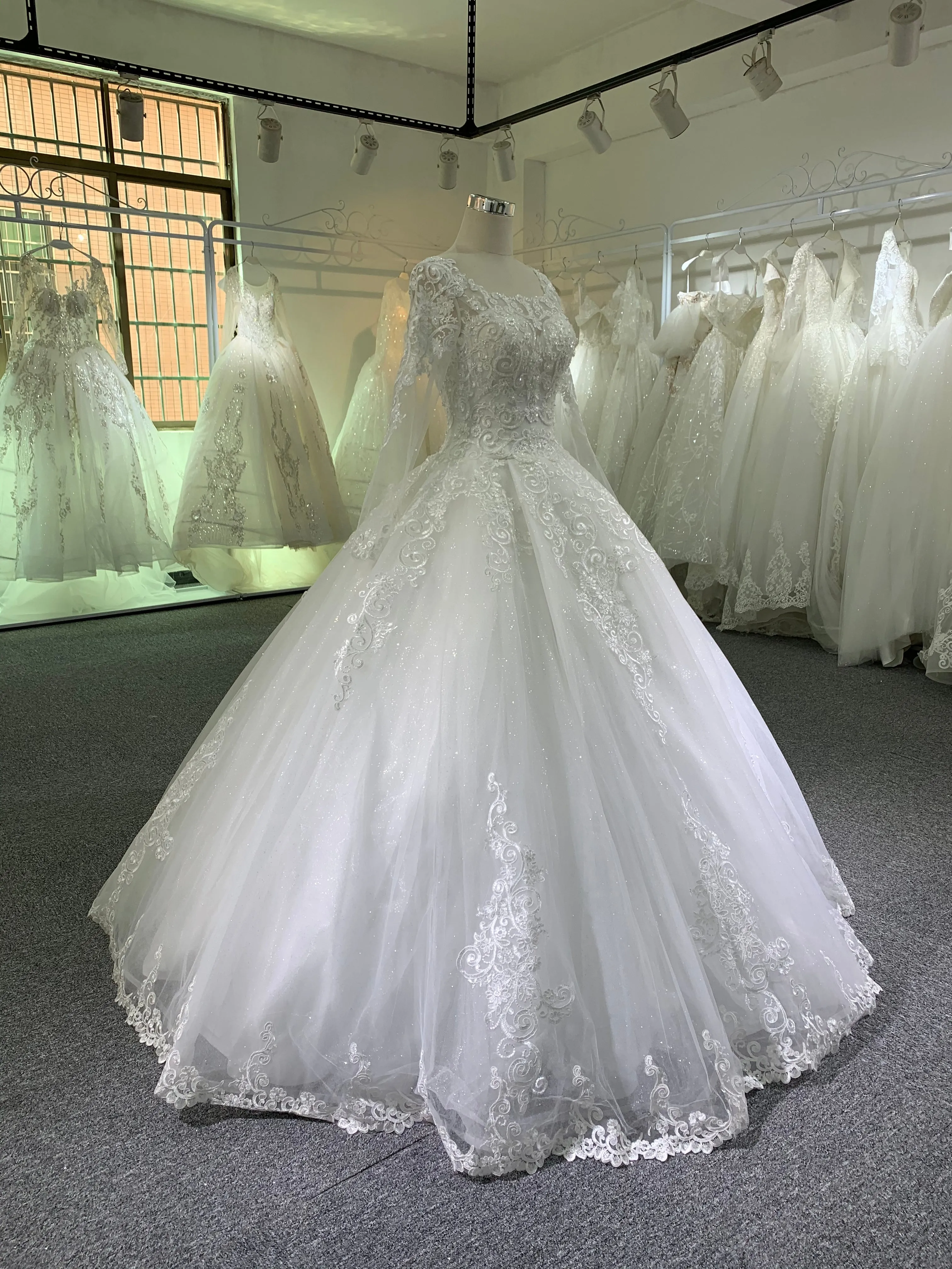 BYG scoop neck long sleeves lace wedding dress