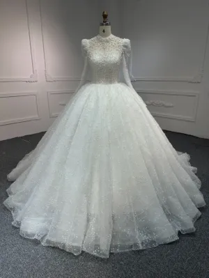 BYG#Z317-1 full lace ivory long sleeves wedding gown with 100cm tail
