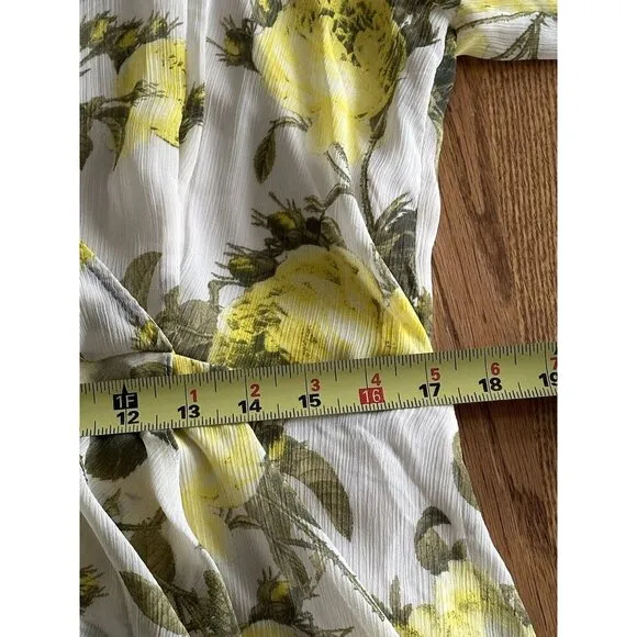 CALVIN KLEIN Women’s Lemon Print Deep V Neck Maxi Hi Low Dress 3/4 Sleeve Sz 14
