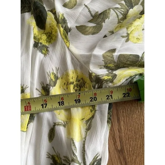 CALVIN KLEIN Women’s Lemon Print Deep V Neck Maxi Hi Low Dress 3/4 Sleeve Sz 14
