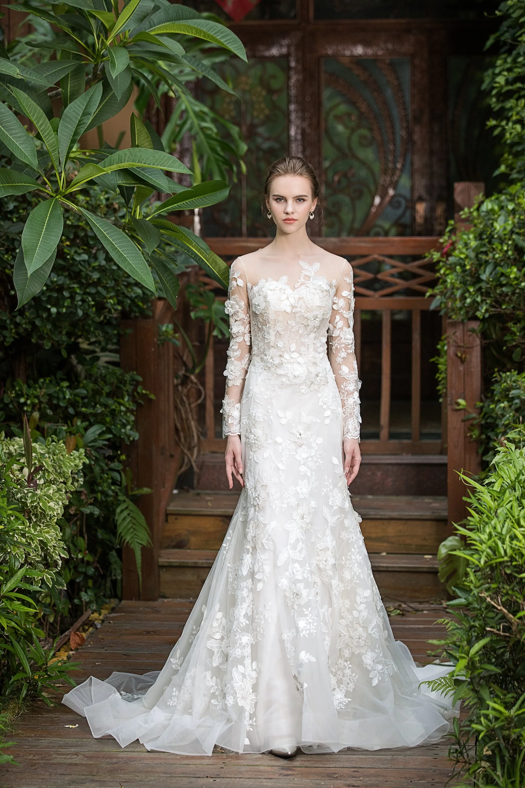 Camillia - Selena Huan shimmering 3D embroidered lace appliqué released mermaid gown