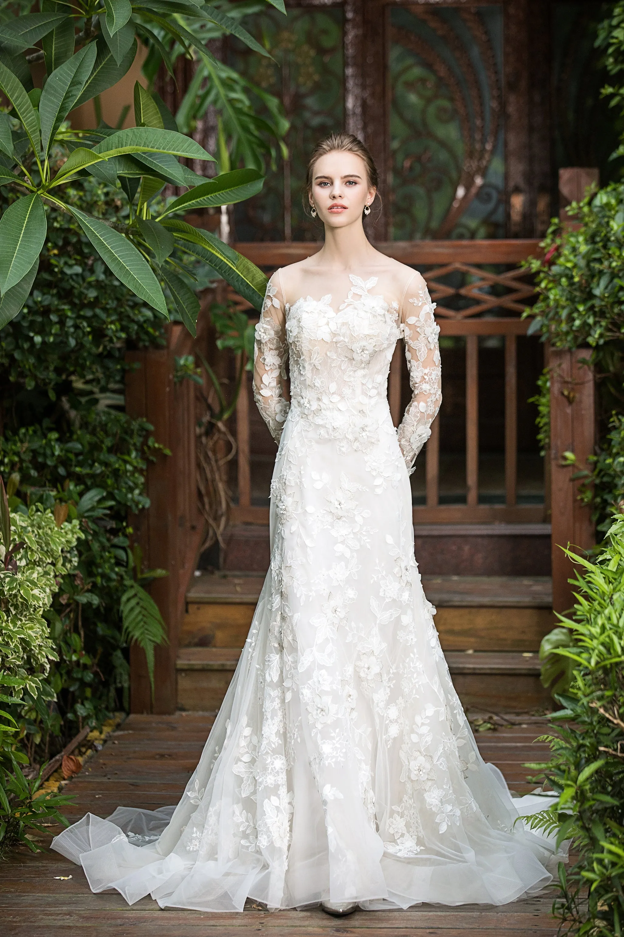 Camillia - Selena Huan shimmering 3D embroidered lace appliqué released mermaid gown