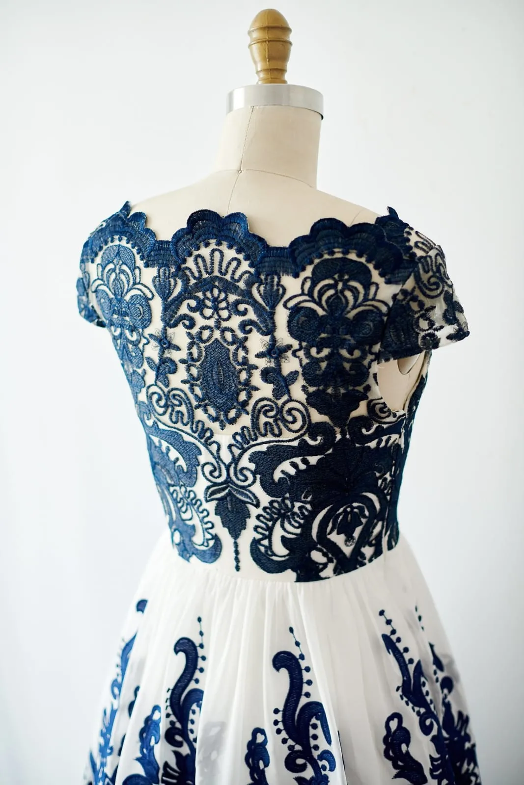Cap Sleeves Navy Blue Lace chiffon Wedding Bridesmaid Dress Evening Dress