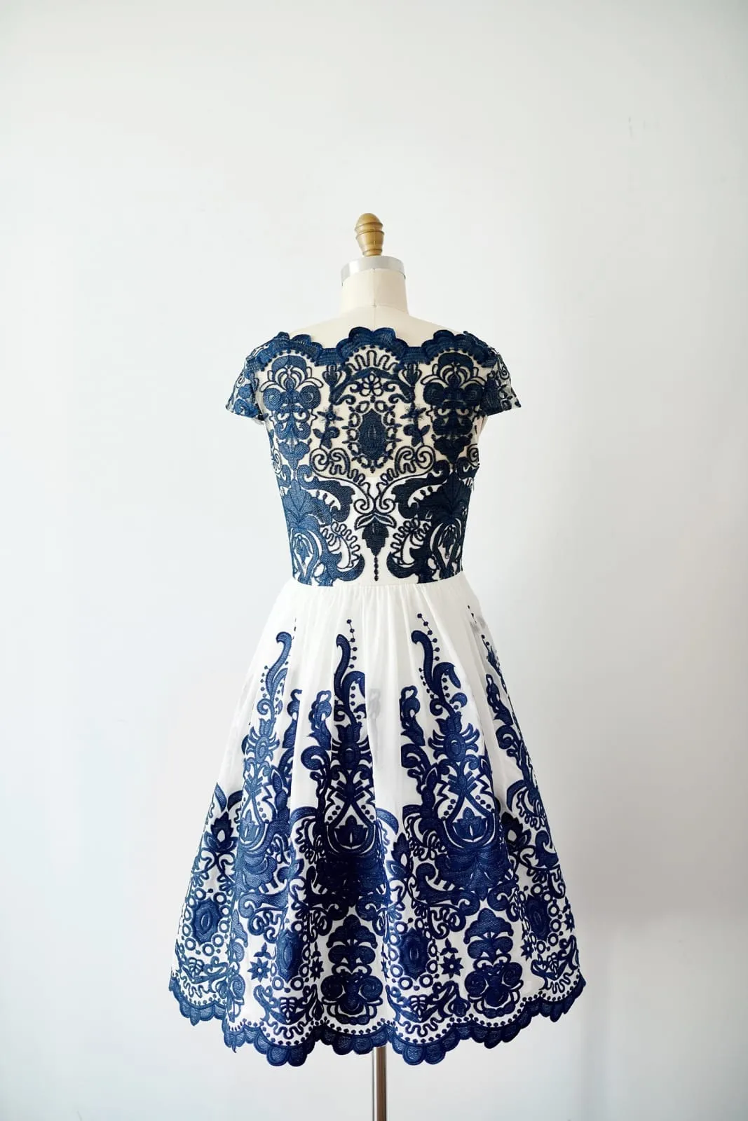 Cap Sleeves Navy Blue Lace chiffon Wedding Bridesmaid Dress Evening Dress