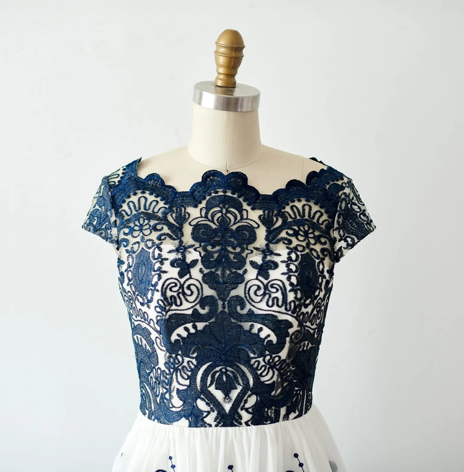 Cap Sleeves Navy Blue Lace chiffon Wedding Bridesmaid Dress Evening Dress