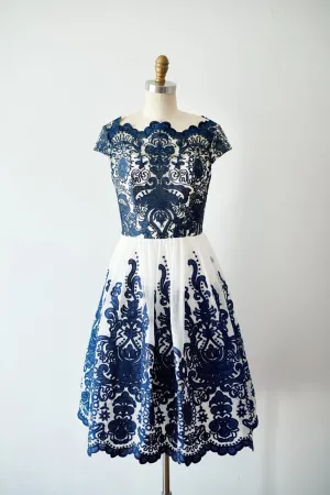 Cap Sleeves Navy Blue Lace chiffon Wedding Bridesmaid Dress Evening Dress