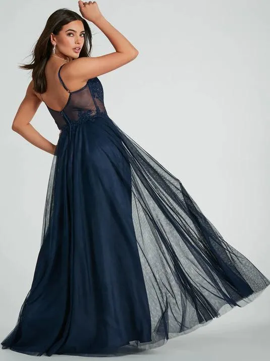 Carlise Navy tulle and lace corset ball dress Express NZ wide
