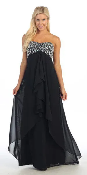 Celavie 2438 Asymmetrical Skirt Dress Empire Waist Rhinestone Top