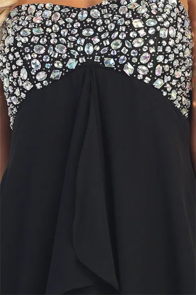 Celavie 2438 Asymmetrical Skirt Dress Empire Waist Rhinestone Top