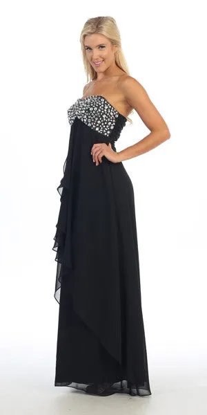 Celavie 2438 Asymmetrical Skirt Dress Empire Waist Rhinestone Top