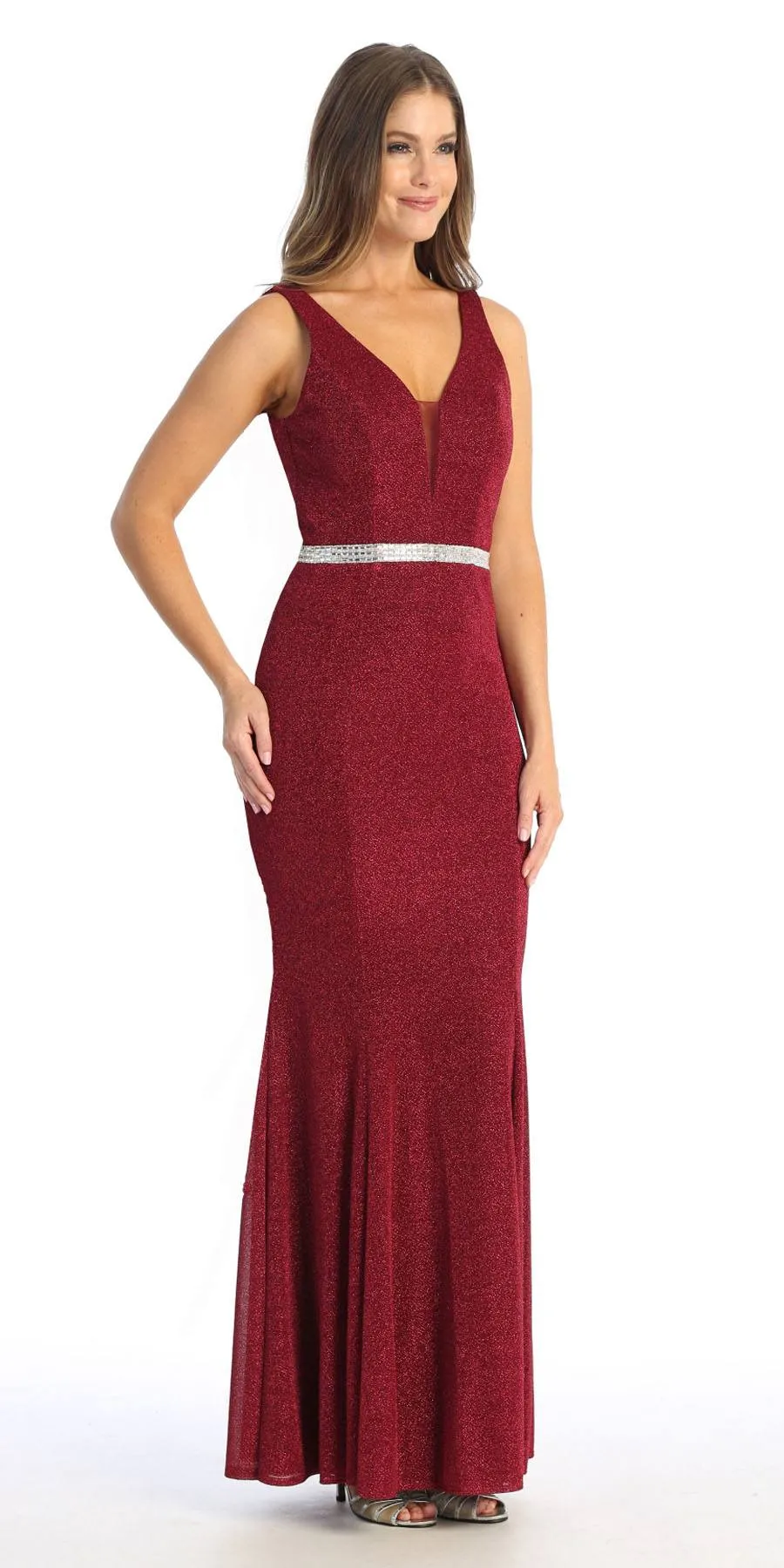 Celavie 6483-L V-Neck Sleeveless Mermaid Long Dress
