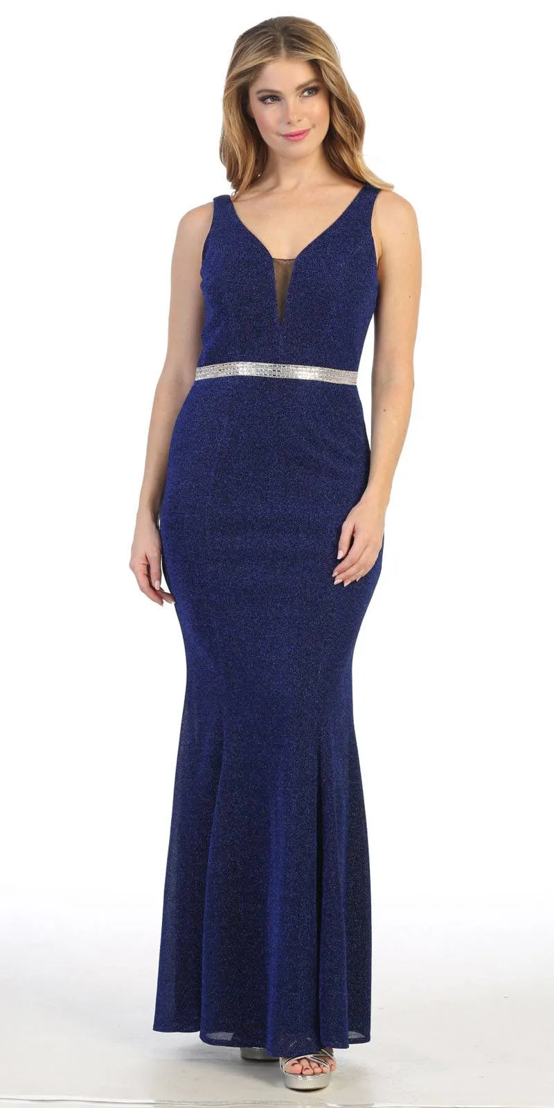 Celavie 6483-L V-Neck Sleeveless Mermaid Long Dress