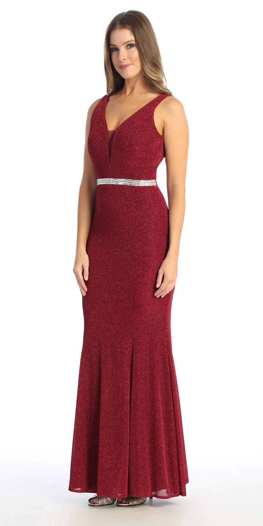 Celavie 6483-L V-Neck Sleeveless Mermaid Long Dress