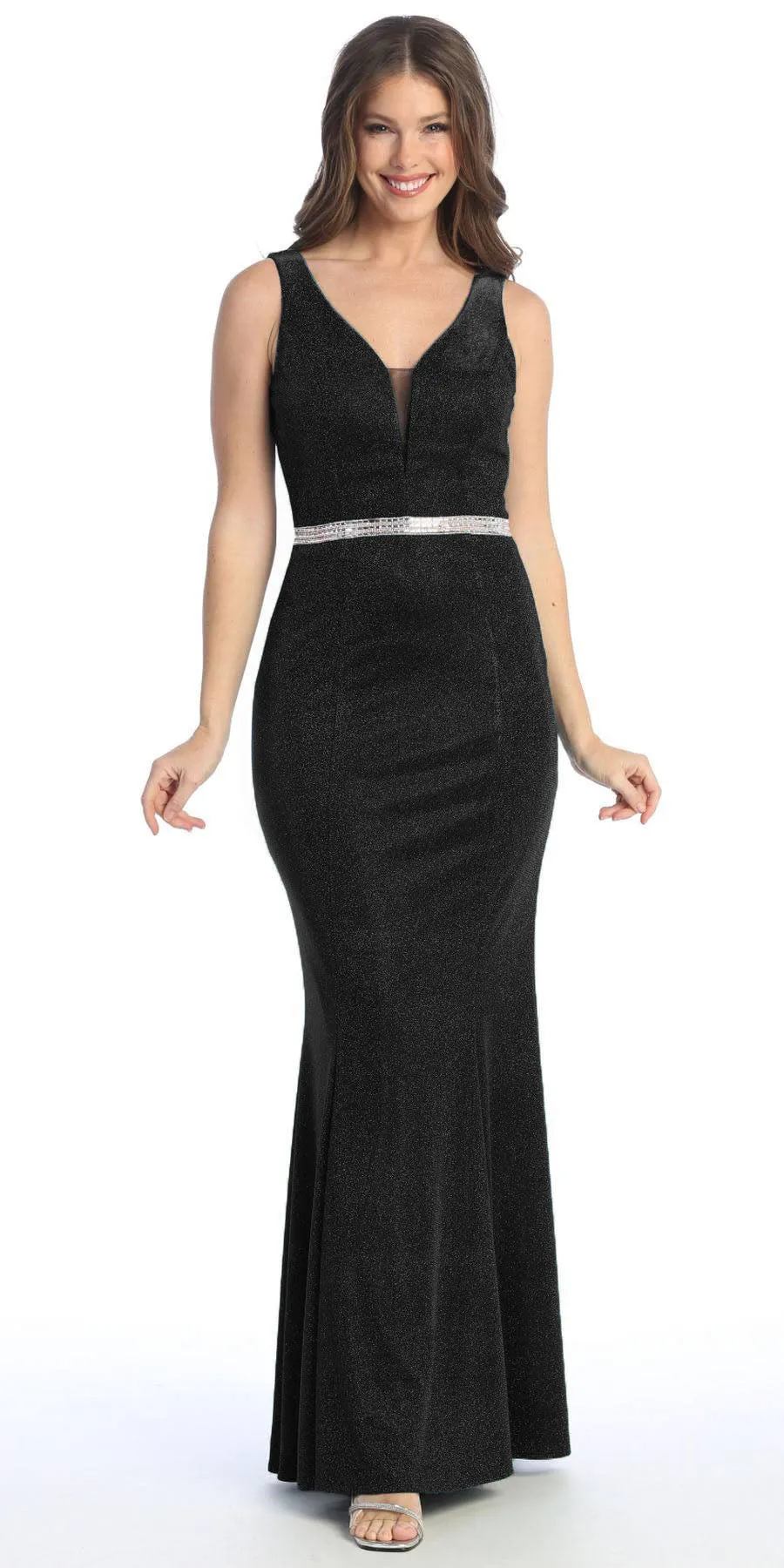 Celavie 6483-L V-Neck Sleeveless Mermaid Long Dress
