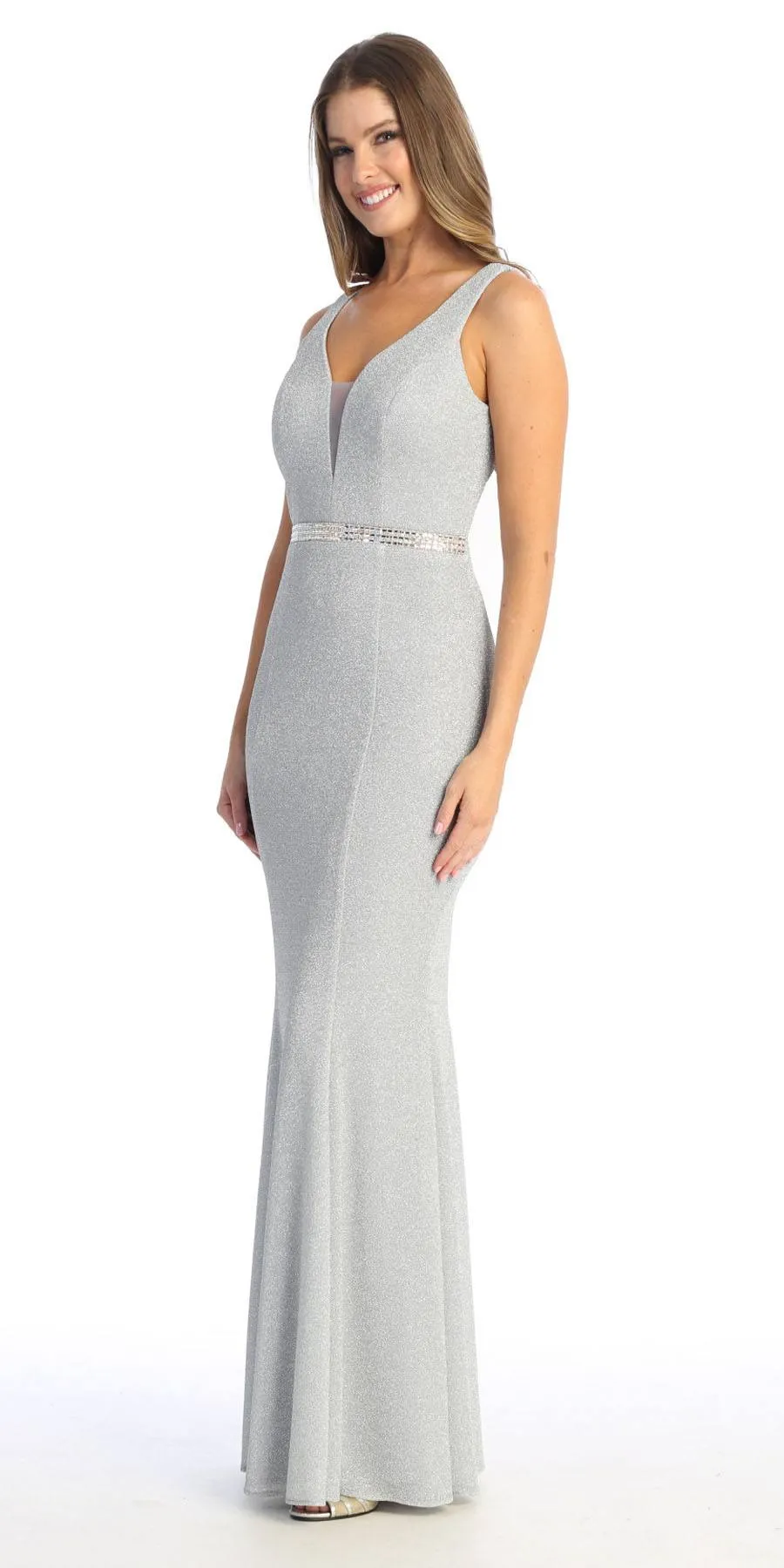 Celavie 6483-L V-Neck Sleeveless Mermaid Long Dress