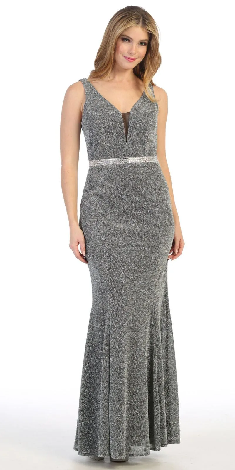 Celavie 6483-L V-Neck Sleeveless Mermaid Long Dress