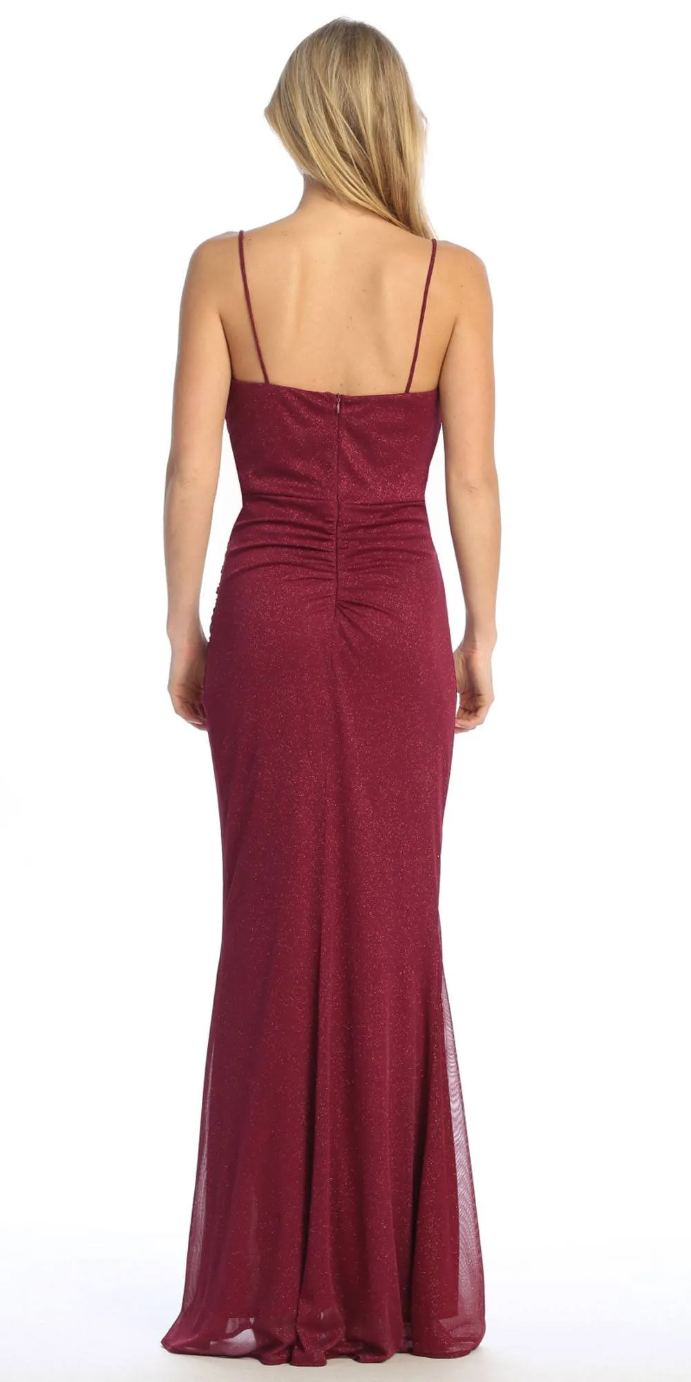 Celavie 6603-L Long Sweetheart Fitted Pleated Cowl Neck Glitter Gown