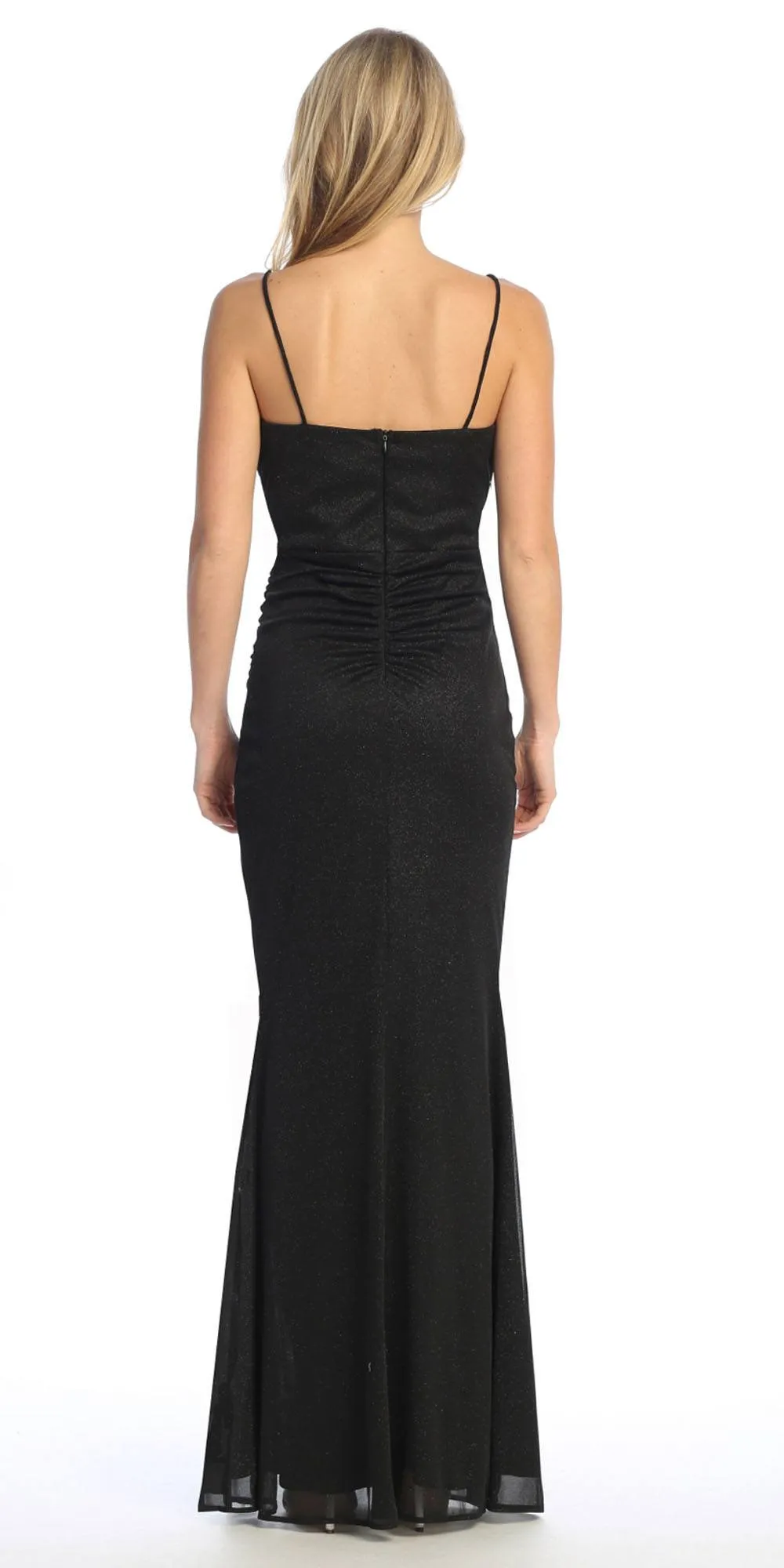 Celavie 6603-L Long Sweetheart Fitted Pleated Cowl Neck Glitter Gown