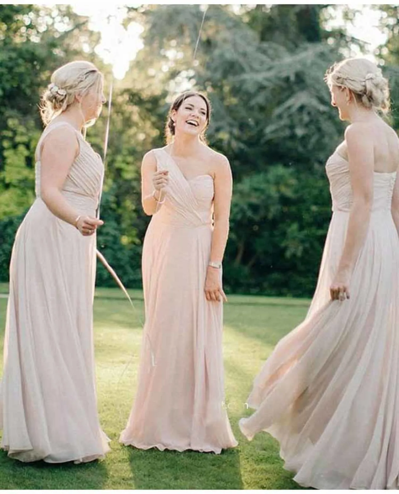 Chiffon A-line Sweetheart One Shoulder Sleeveless Long Bridesmaid Dress