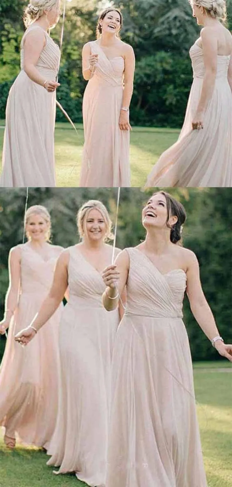 Chiffon A-line Sweetheart One Shoulder Sleeveless Long Bridesmaid Dress
