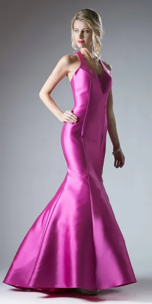 Cinderella Divine 13038 Mermaid Satin Dress Halter V Neckline