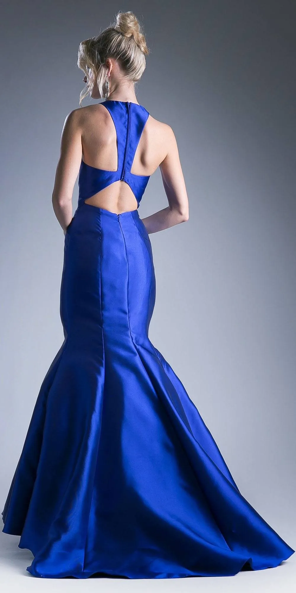 Cinderella Divine 13038 Mermaid Satin Dress Halter V Neckline