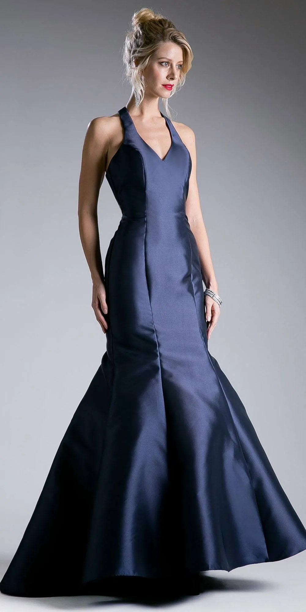 Cinderella Divine 13038 Mermaid Satin Dress Halter V Neckline